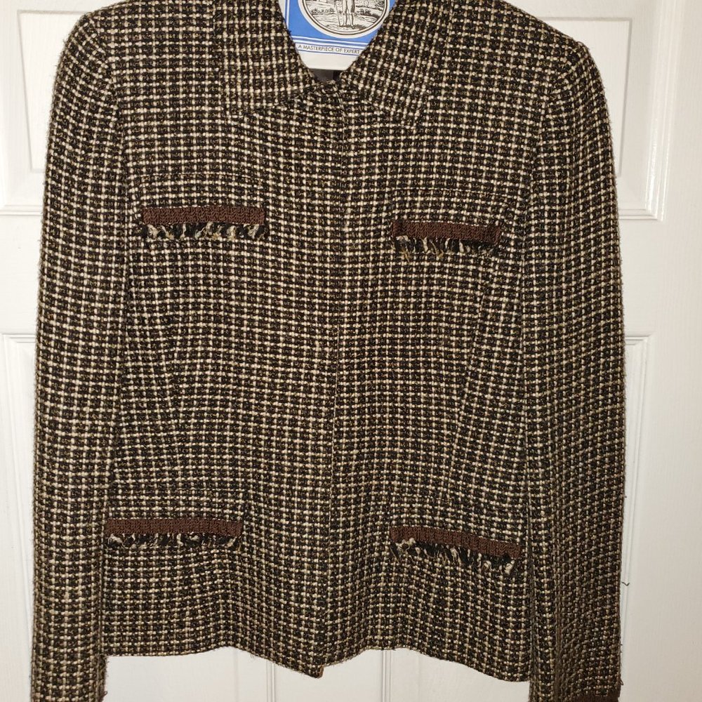 Linda Allared/Ellen Tracy Black/White Checkered Suit Jacket - sz 6 - Picture 2 of 5